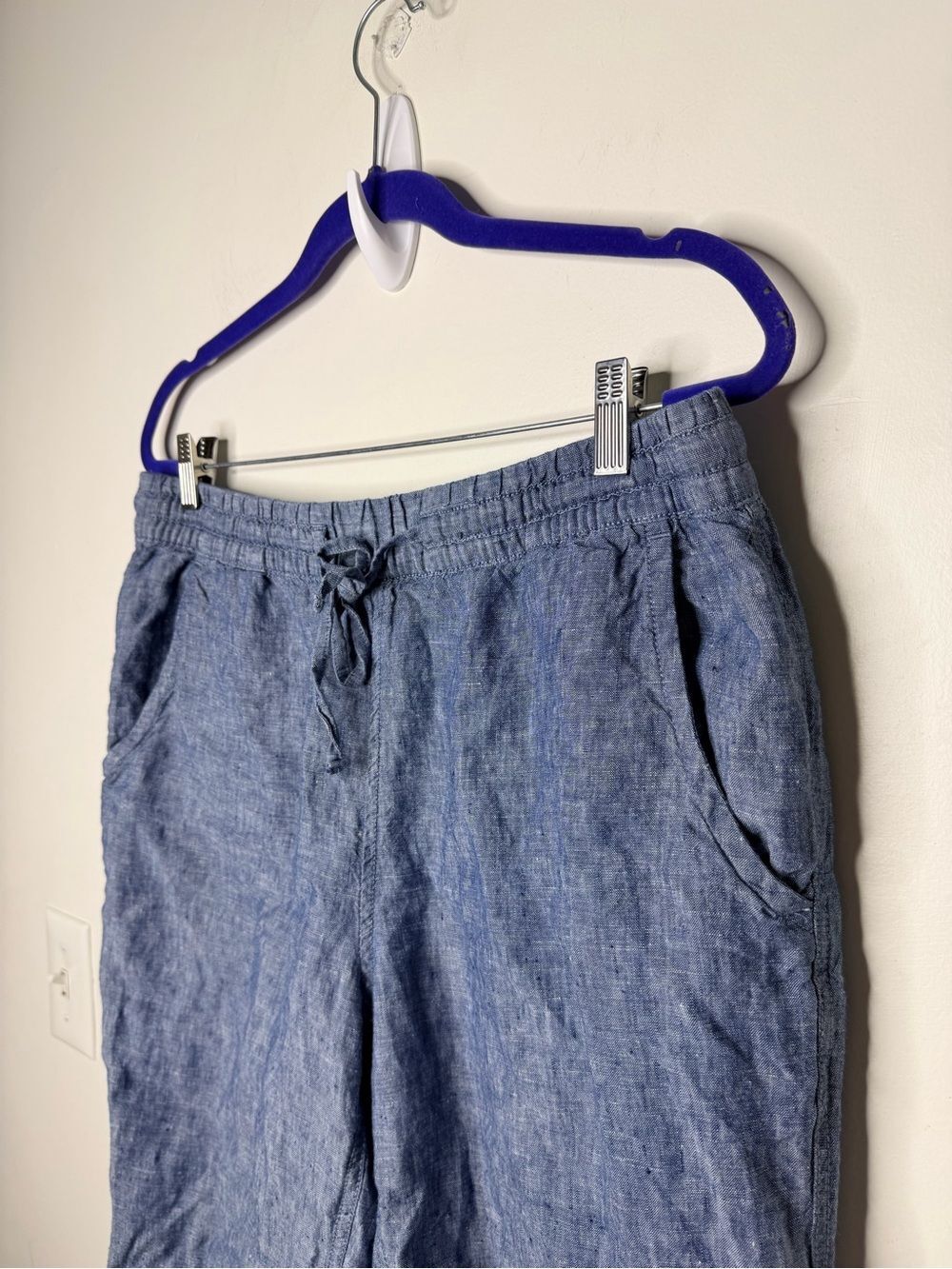 LL Bean Premium Linen Pull-On Ankle Pants, Mid-Rise Tapered-Leg coastal resort - Picture 7 of 10